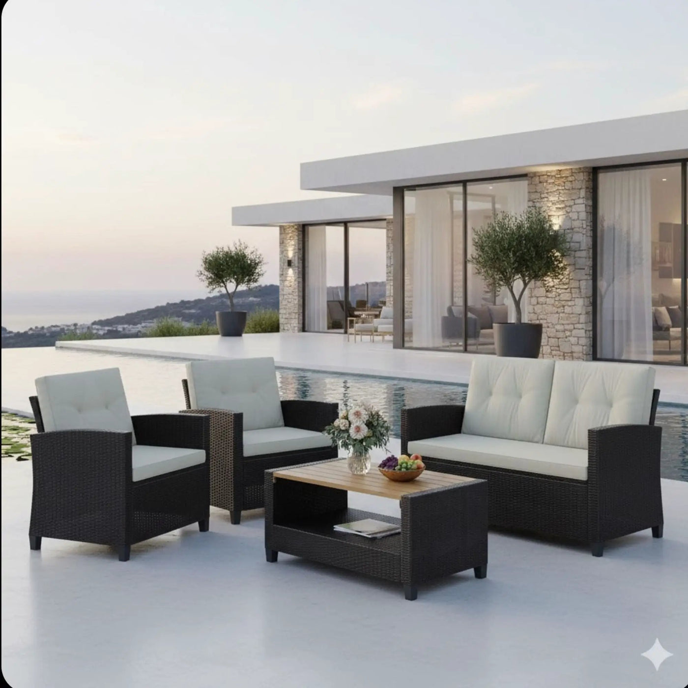Modern All-Weather Patio Set With Cushions And Table by HouseOfZazla