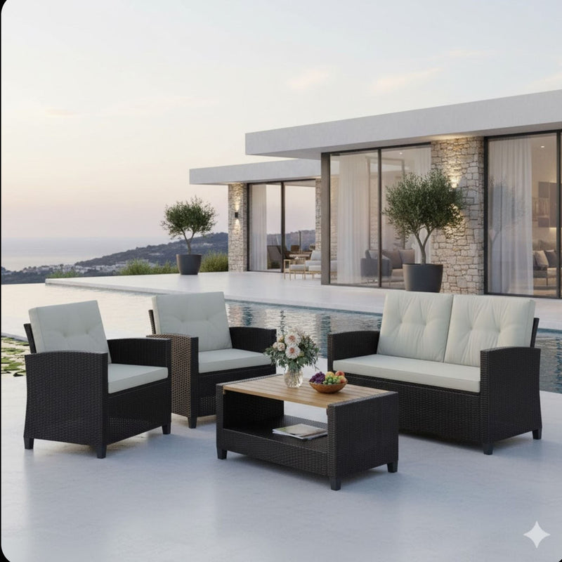 Modern All-Weather Patio Set With Cushions And Table by HouseOfZazla
