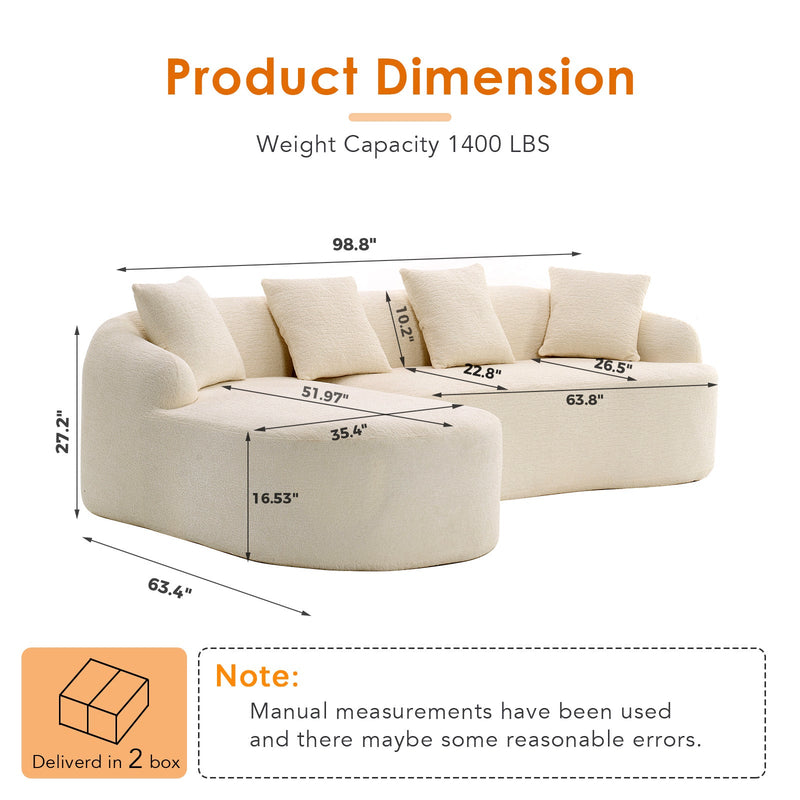 Boneless L-Shape Sectional Sofa with Curved Chaise, photo 2 of 7