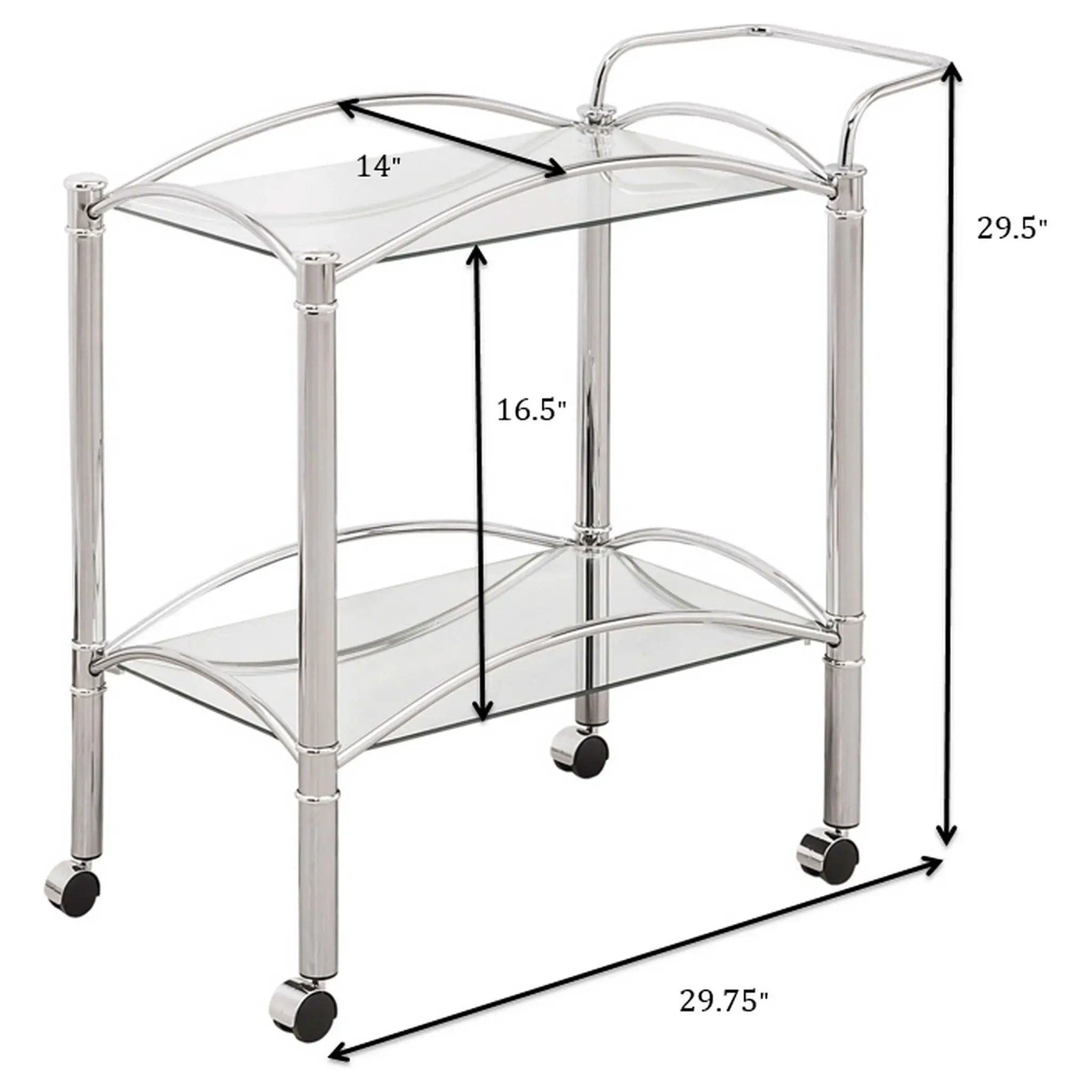 Porch & Den - 2 Tier Rectangular Glass Shelf Bar Cart With Glass - Chrome by HouseOfZazla