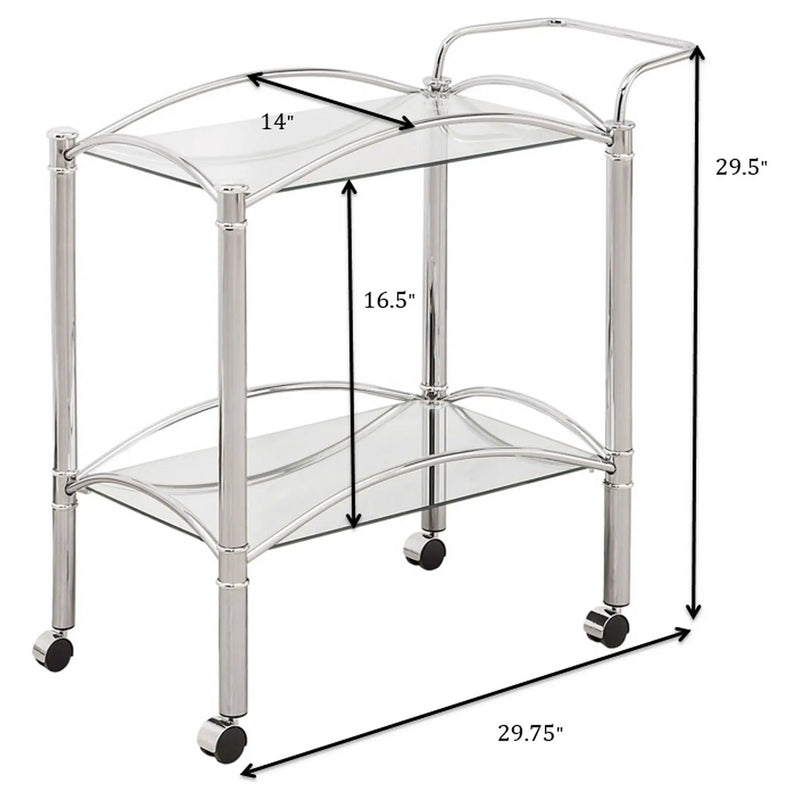 Porch & Den - 2 Tier Rectangular Glass Shelf Bar Cart With Glass - Chrome by HouseOfZazla