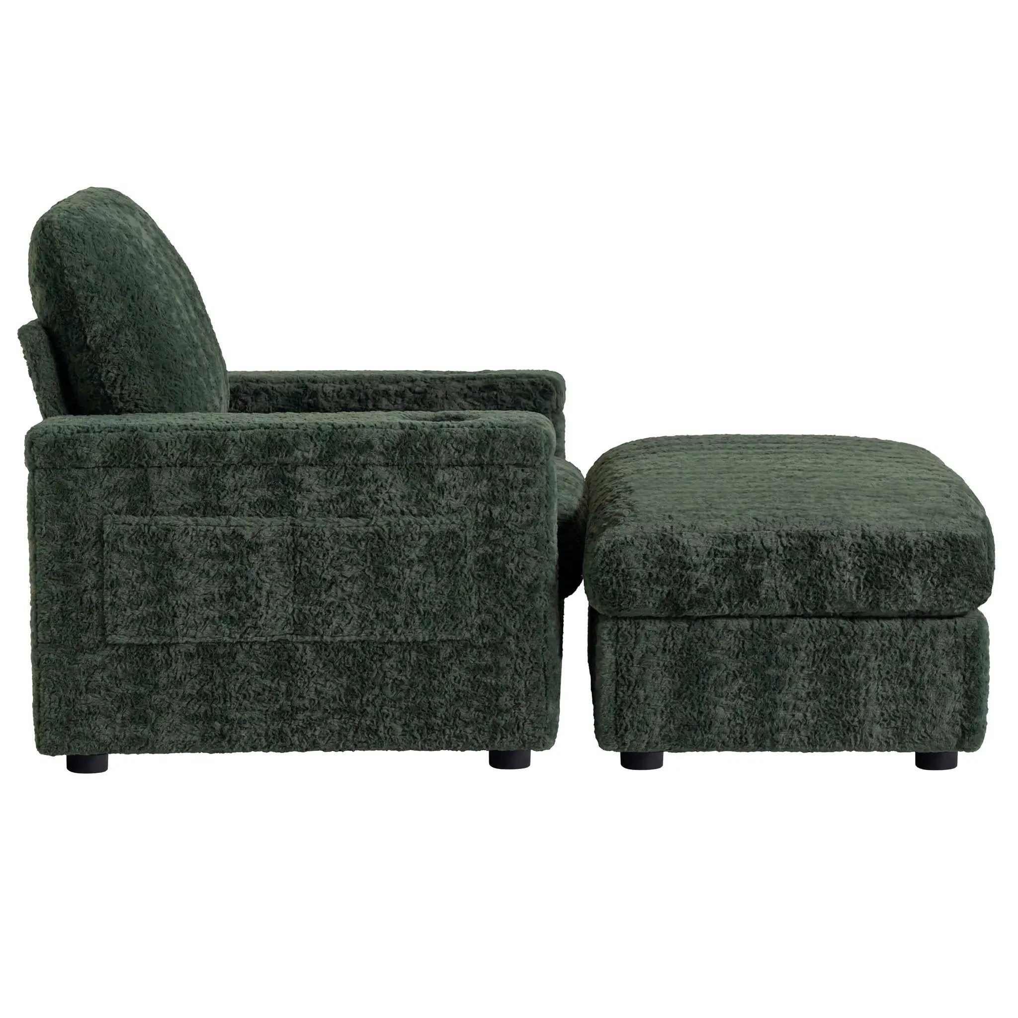 Oversized Chaise Lounge Indoor Rabbit Fur Sofa Bed With Storage Ottoman And Armrests Cup Holders With Deep Seat by HouseOfZazla