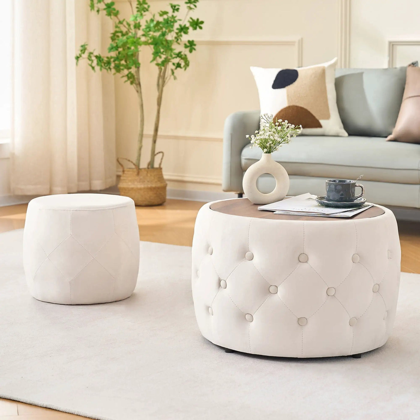 Nesting Ottomans 2 Piece With Tray, 4 In 1 Function by HouseOfZazla