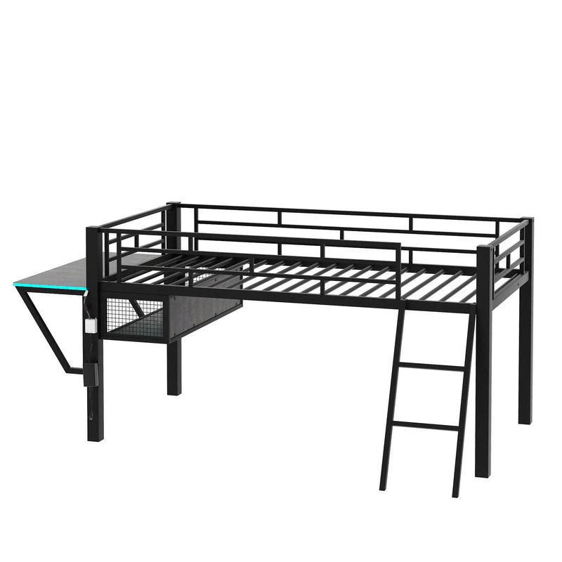 Modern Gaming Mid Loft Bed With Desk And LED Lights by Unique Piece Furniture