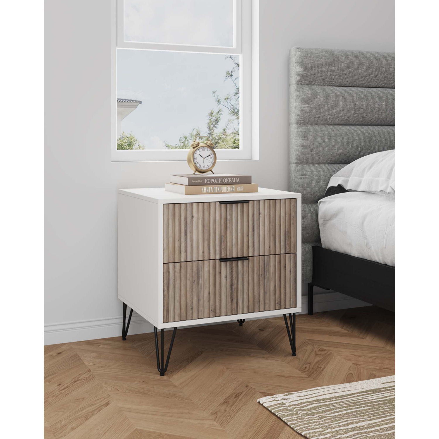 Dumbo - Fluted Nightstand With 2 Drawers - Gray / White by HouseOfZazla