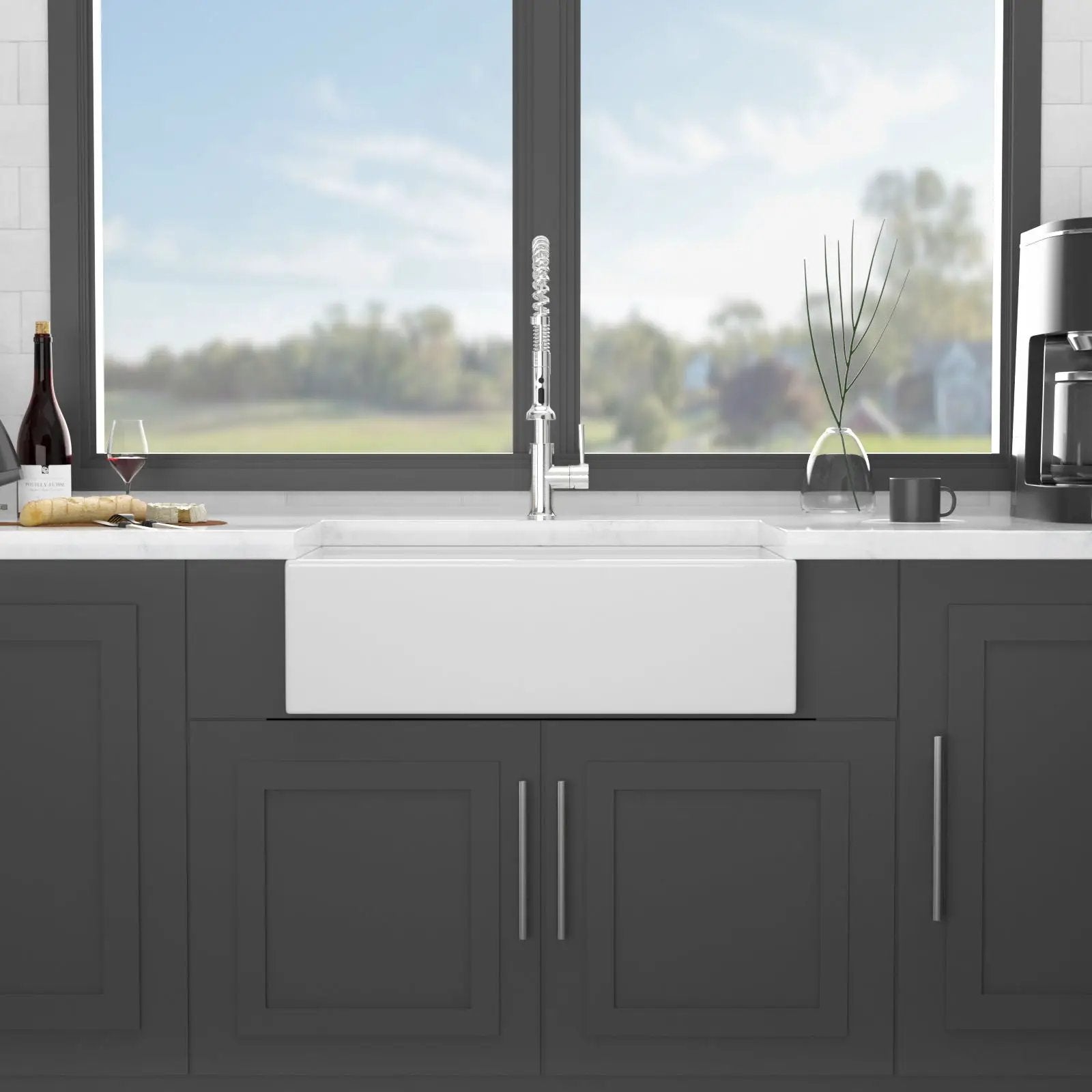 Farmhouse Sink Workstation 33" Ceramic Double Bowl Kitchen Sink With Ledges - White by HouseOfZazla