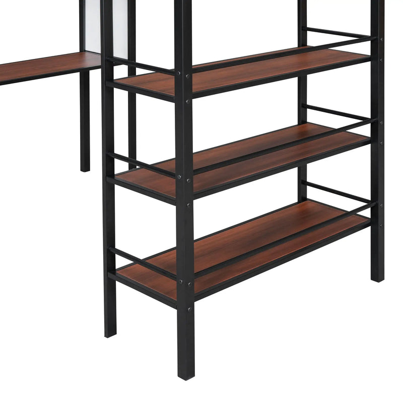 Loft Metal Bed With 3 Layers Of Shelves And Desk, Stylish Metal Frame Bed With board by HouseOfZazla