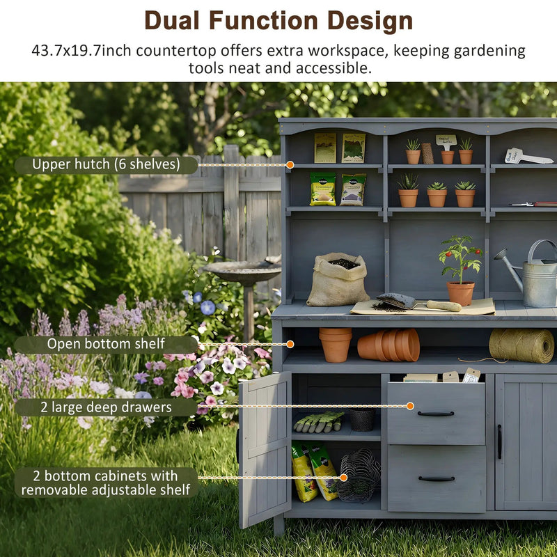 TOPMAX Large Fir Wood Potting Bench with Hutch and Storage by HouseOfZazla