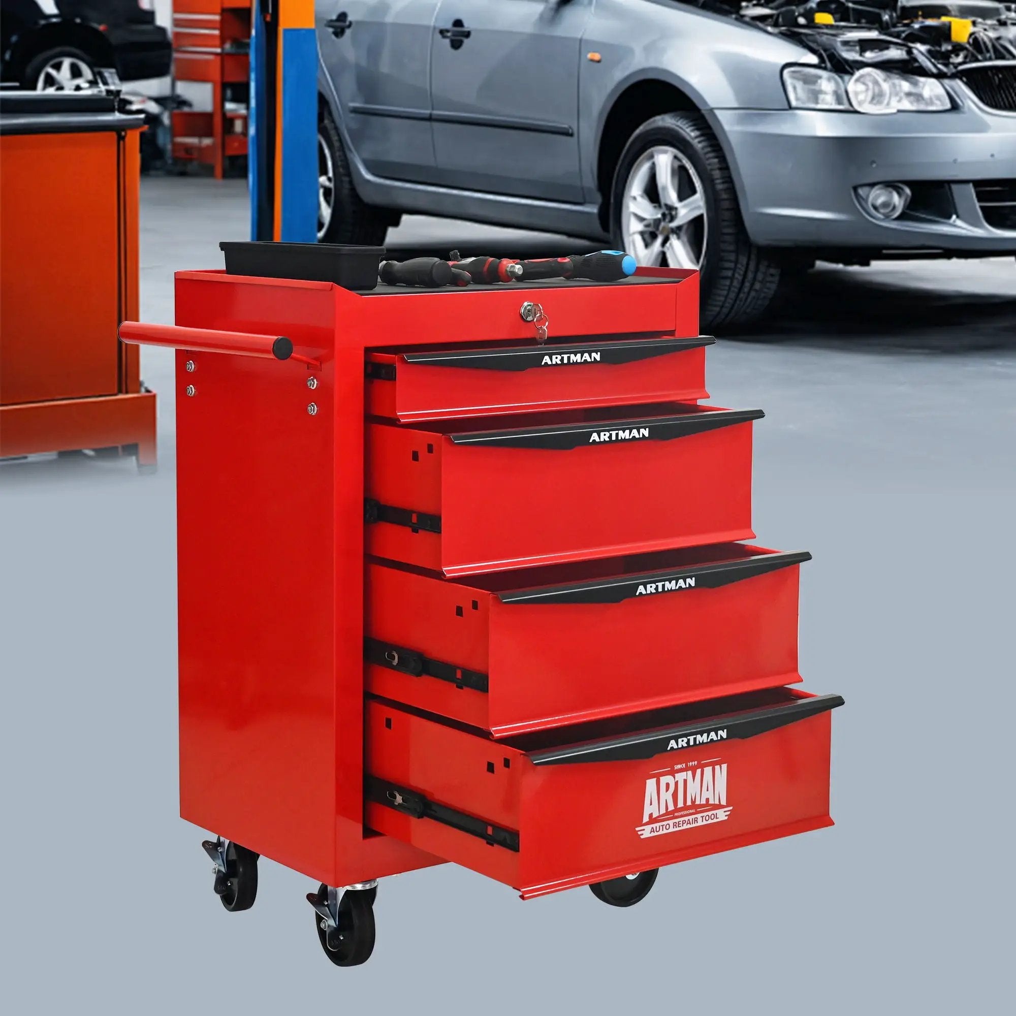 Rolling Metal Tool Chest With Drawers, Steel Storage Cabinet With Ball Bearing Slides by HouseOfZazla