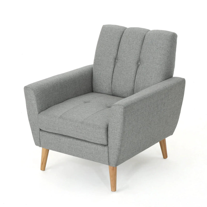 Fabric Channel Stitch Club Chair With Tufted Back - Gray by HouseOfZazla
