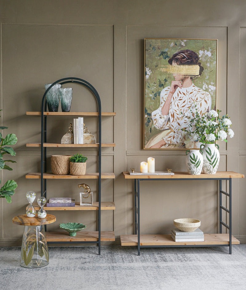 Tall Arched Wood and Iron Display Shelf with Striking Design, photo 8 of 9
