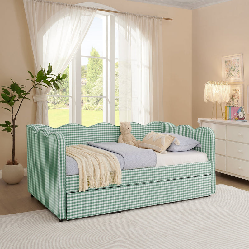 Cozy Gingham Daybed with Trundle Twin Size Sofa Bed No Box Spring Needed by HouseOfZazla