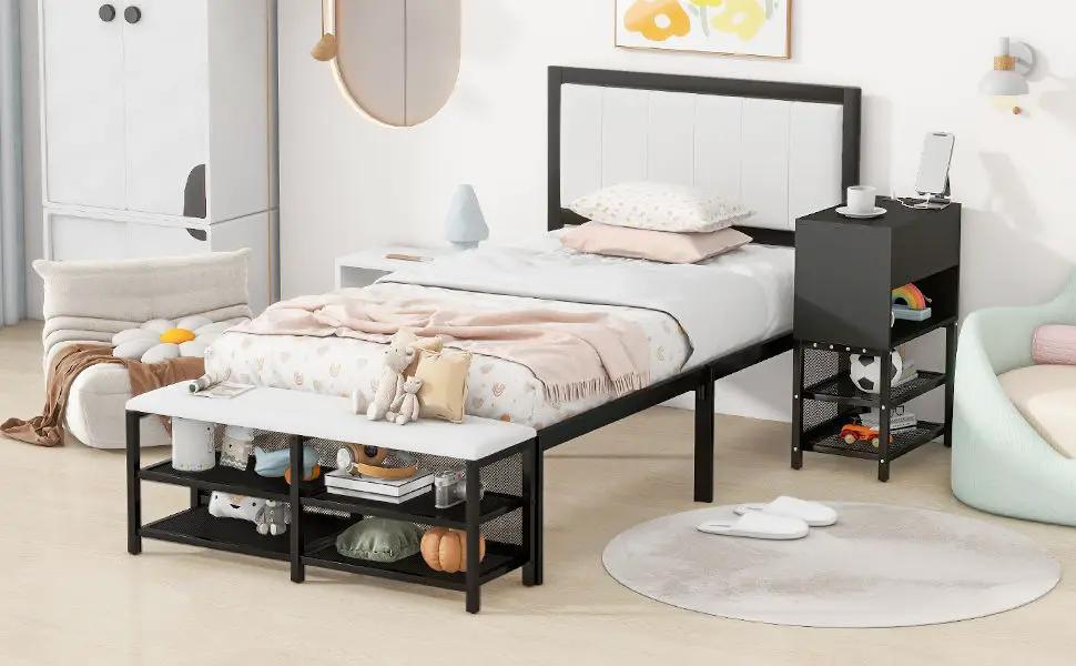 Platform Bed With 2 Tier Storage Shelves, Storage Cabinet by HouseOfZazla
