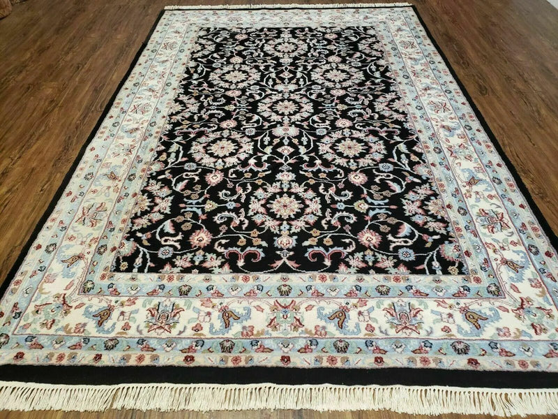 6' X 9' Handmade Indian Agra Wool Rug Carpet Vegetable Dyes Black by Jewel Rugs