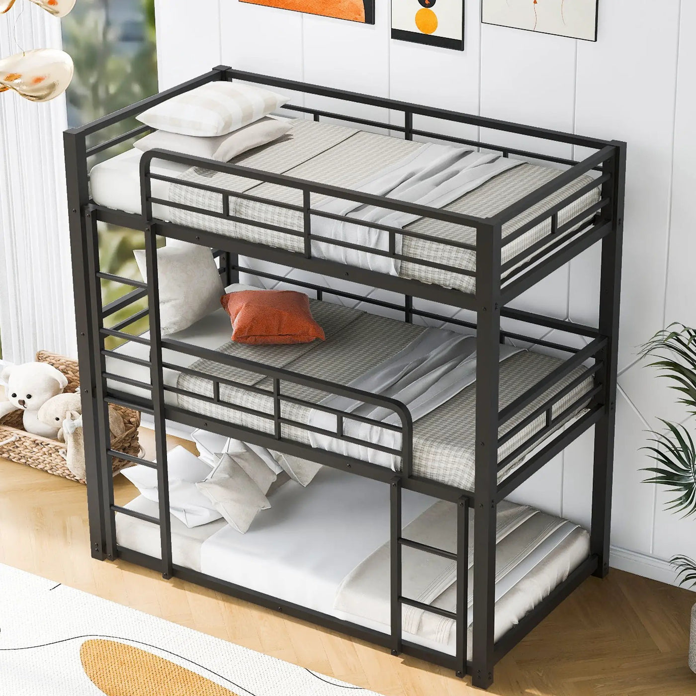 Triple Bunk Bed With Sturdy Construction And Space Saving Design by HouseOfZazla