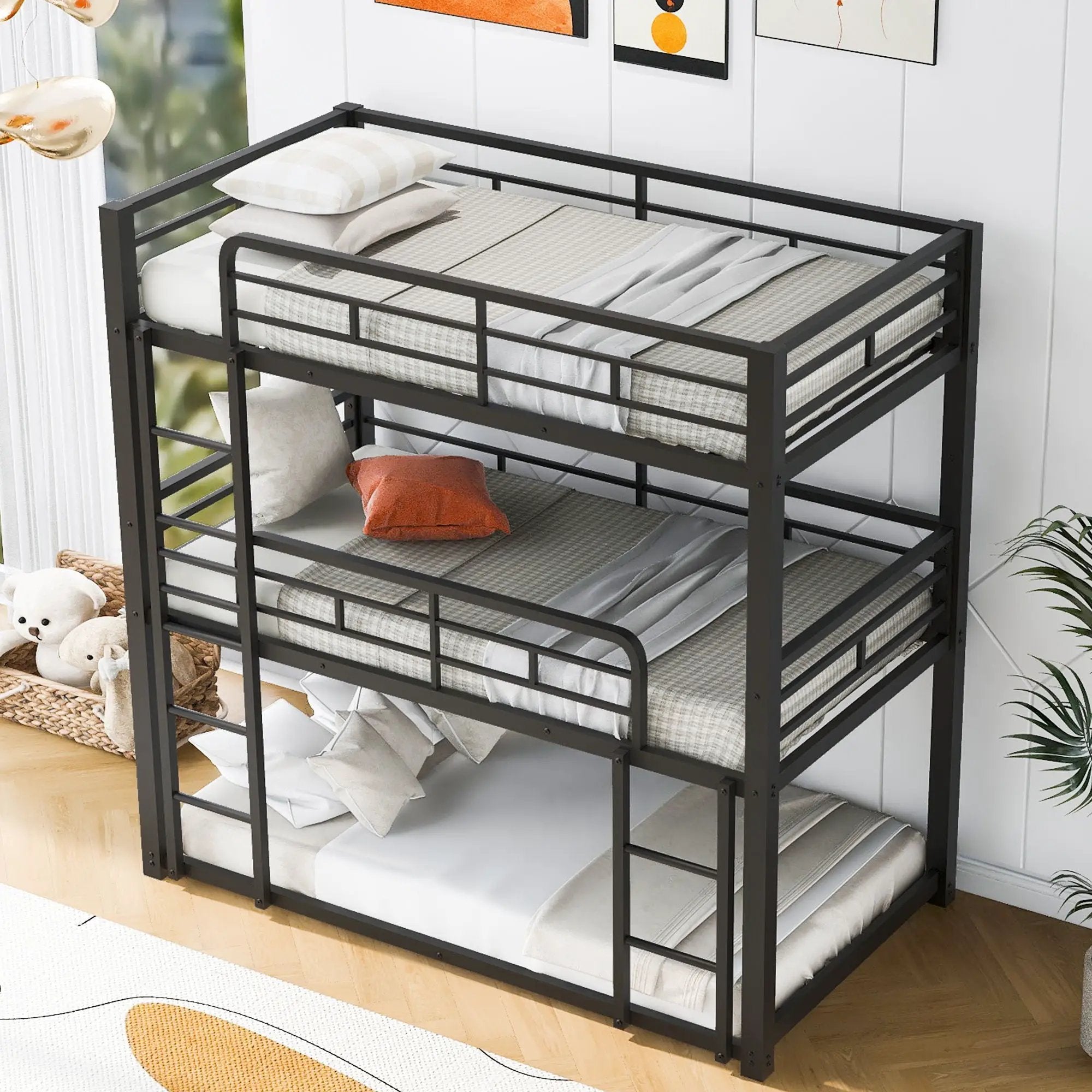 Triple Bunk Bed With Sturdy Construction And Space Saving Design by HouseOfZazla
