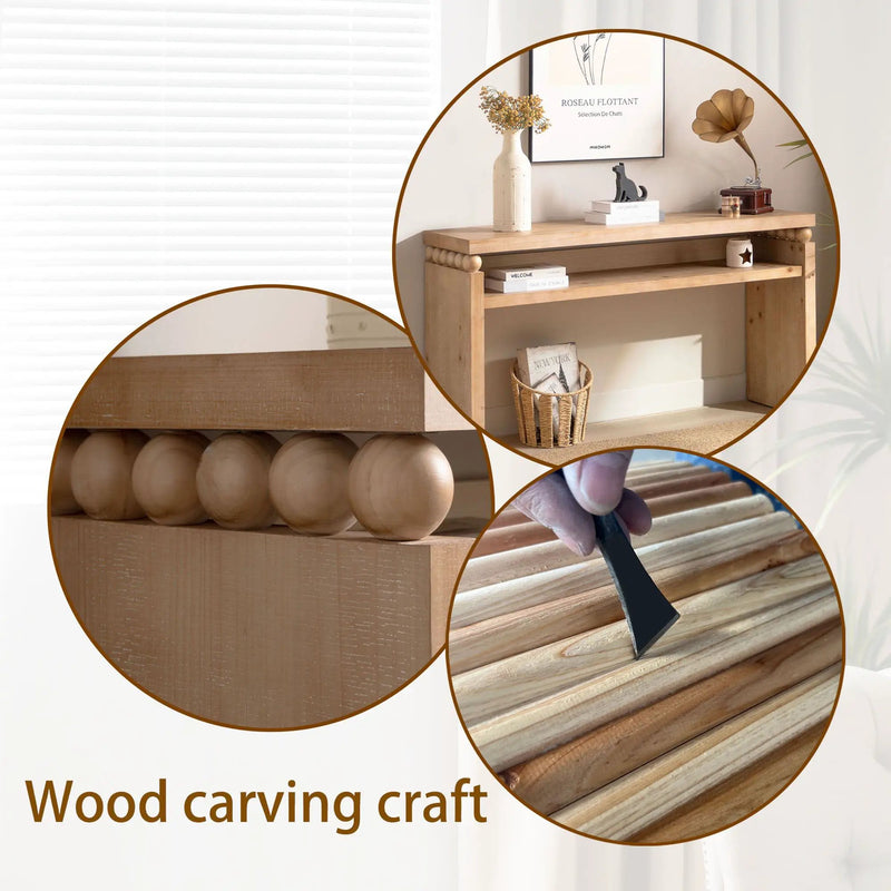 Modern Rustic Console Table, Wood Entryway Table With Shelf & Decorative Bead Detail - Natural by HouseOfZazla