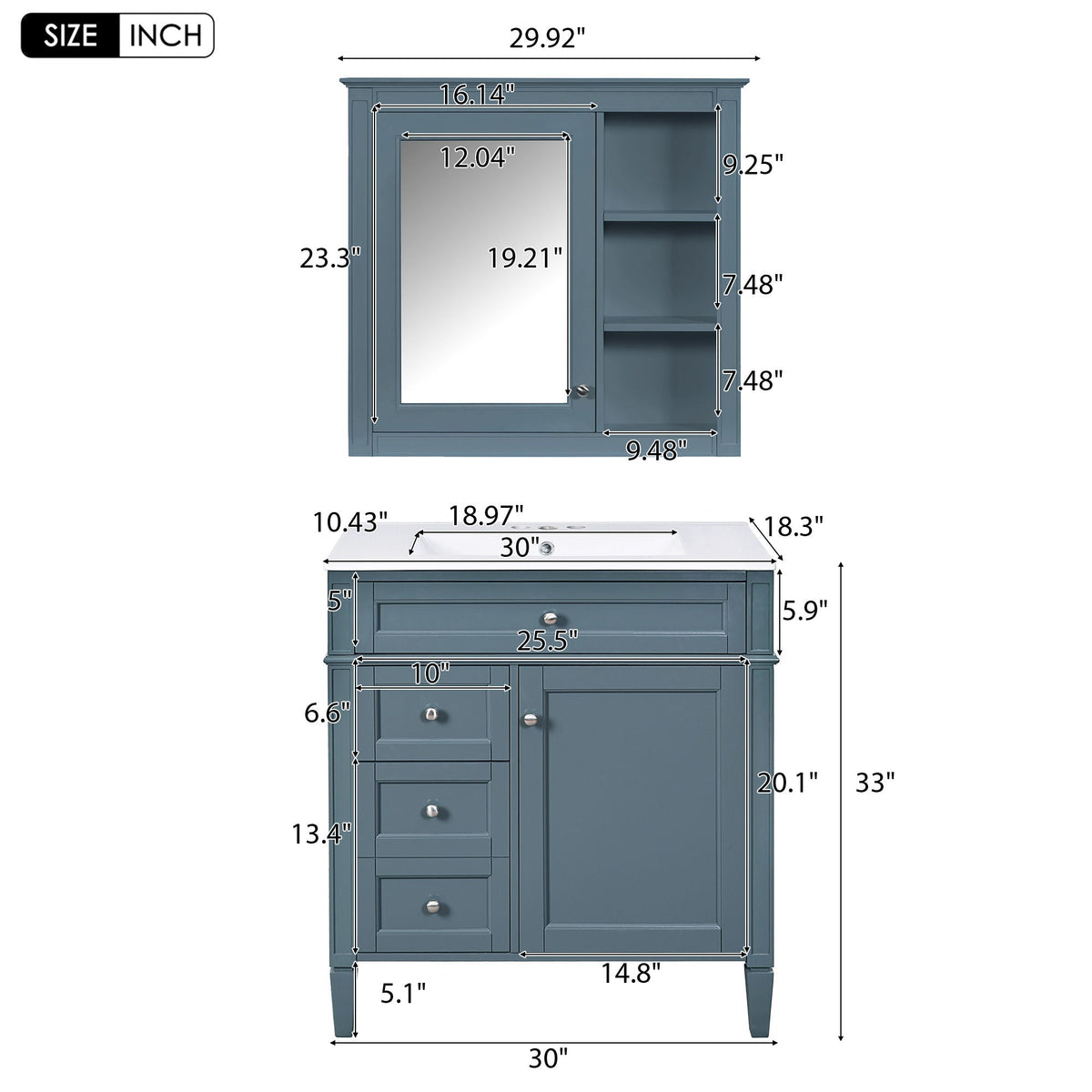 Bathroom Vanity With Medicine Cabinet, Royal Mirror Cabinet, Modern Bathroom Storage Cabinet With 2 Soft Closing Doors And 4 Drawers, photo 24 of 40