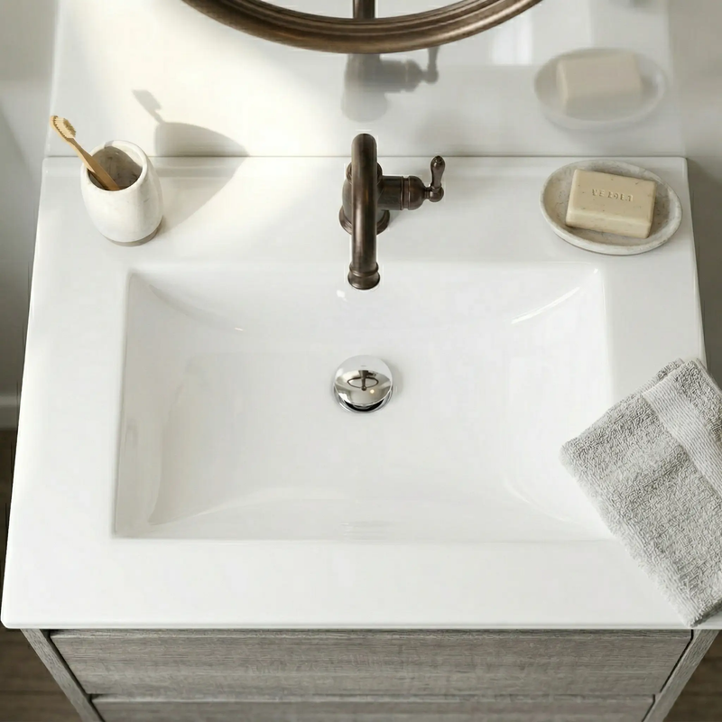 24"W x 18.5"D Drop-In Bathroom Ceramic Vessel Sink with Single Hole by HouseOfZazla
