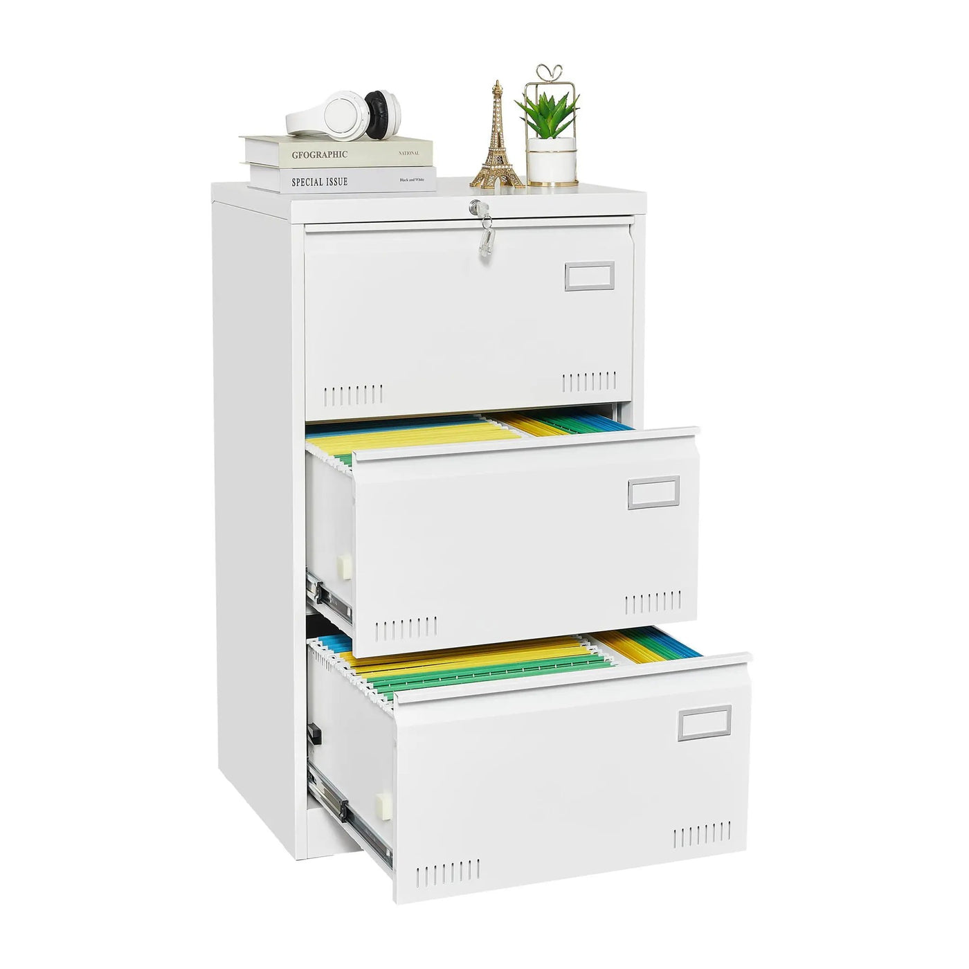 Filing Cabinet Lateral File Cabinet 3 Drawer, Locking Metal File Cabinets Three Drawer, Office Filing Cabinet With Lock Drawers For Home Office by HouseOfZazla