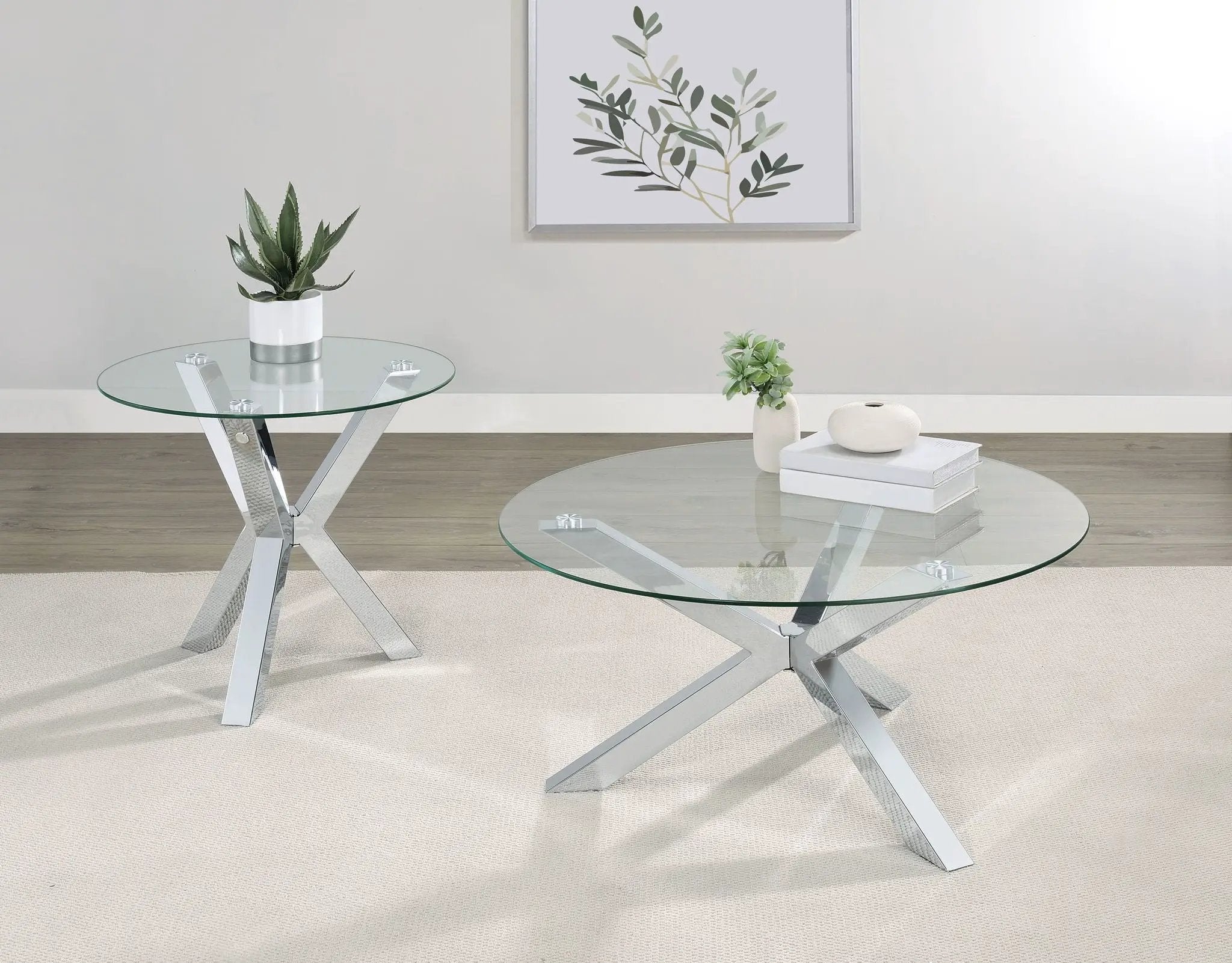 Kenzie Round Tempered Glass Top Cocktail Coffee Table Chrome by Unique Piece Furniture