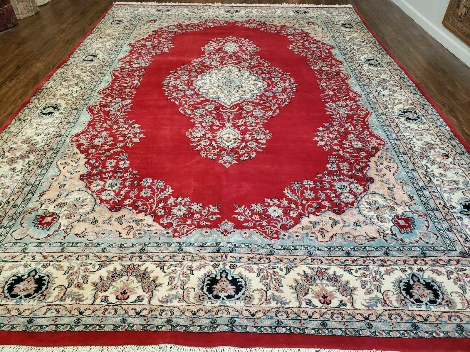 9' X 12' Vintage Handmade India Medallion Wool Rug Vegetable Dyes Nice Red by Jewel Rugs