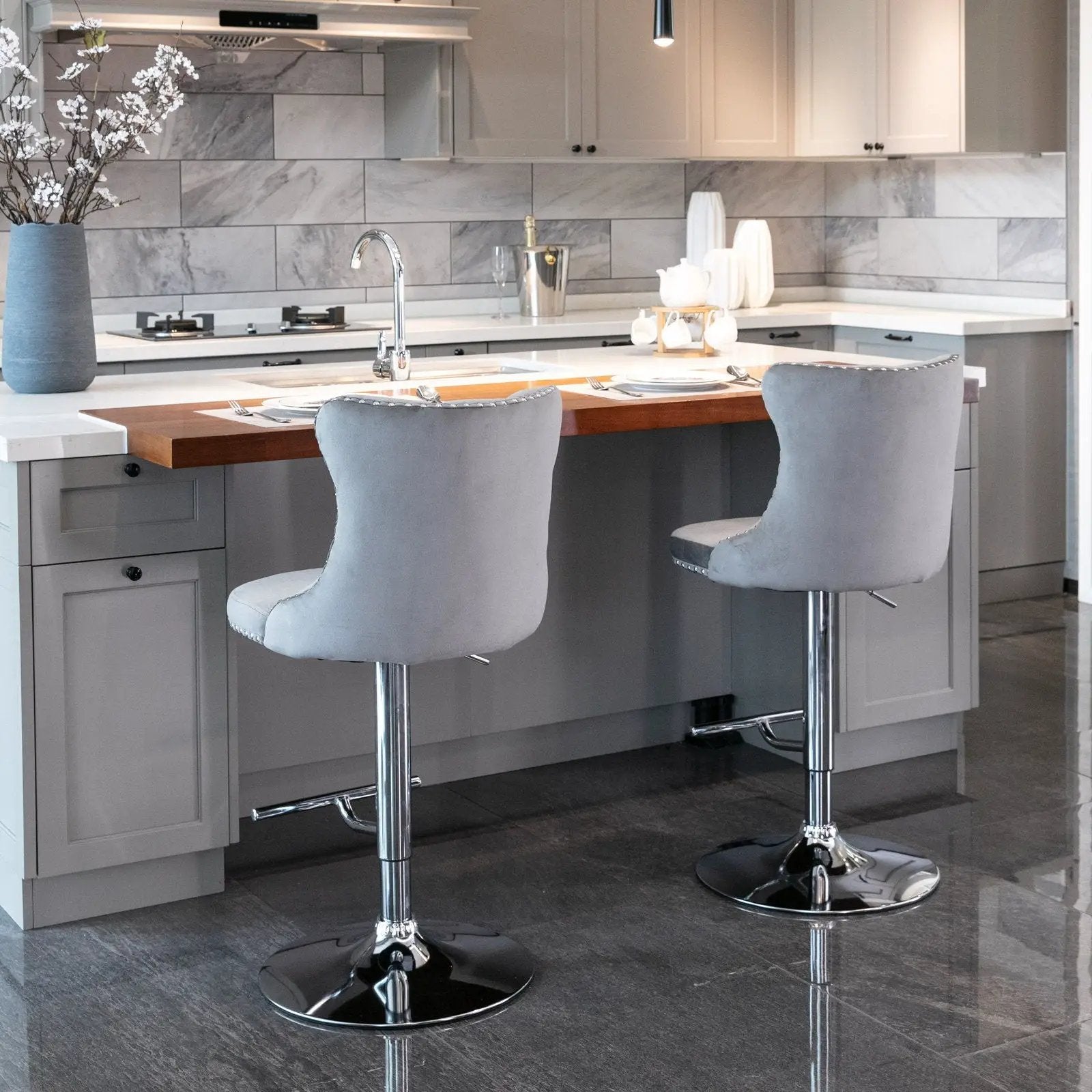 Swivel Adjustable Height Barstools Set of 2 by HouseOfZazla