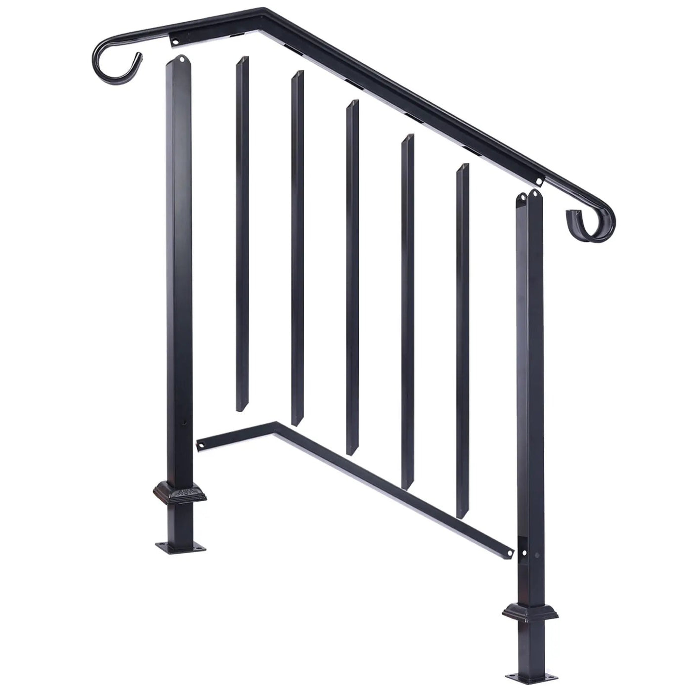 Handrails For Outdoor Steps, Fit 2 Or 3 Steps Outdoor Stair Railing, Wrought Iron Handrail, Flexible Porch Railing, Transitional Handrails For Concrete Steps Or Wooden Stairs by HouseOfZazla
