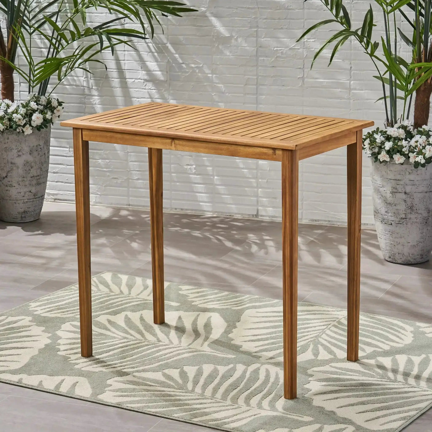 Outdoor Minimalist Acacia Wood Rectangle Bar Table by HouseOfZazla