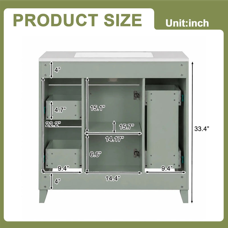 36" Green Bathroom Vanity with Ceramic Sink by HouseOfZazla