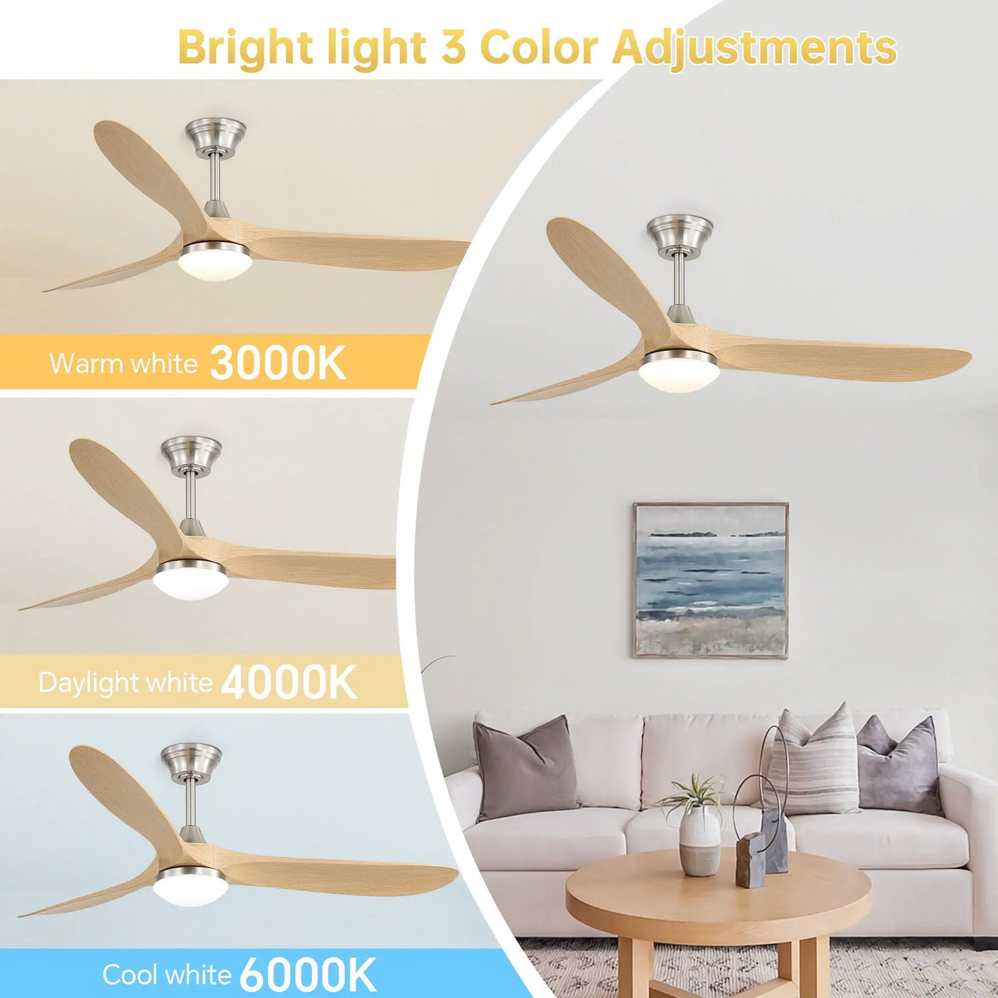Smart Ceiling Fan With Lights, 3 Blades, Reversible Quiet DC Motor For Indoor by Unique Piece Furniture