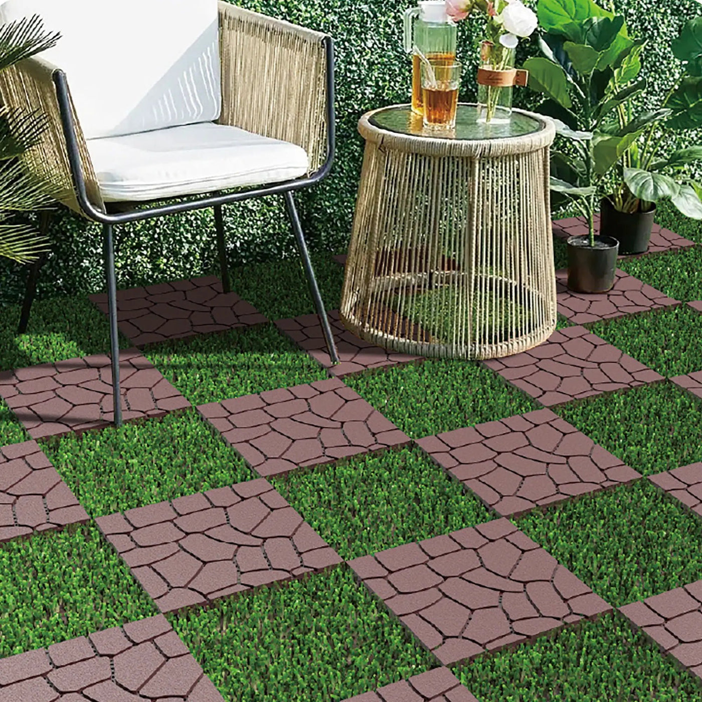 New Stone Texture Patio Deck Tiles, Diy Interlocking Floor Tiles, Easy Installation by HouseOfZazla
