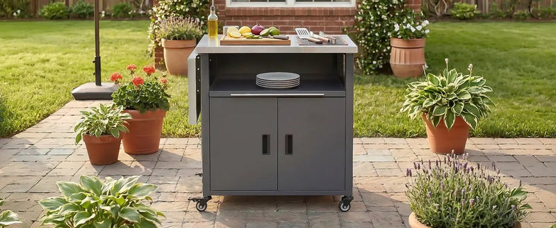 Foldable Outdoor Prep Station BBQ Cart Patio Dining Cart by HouseOfZazla