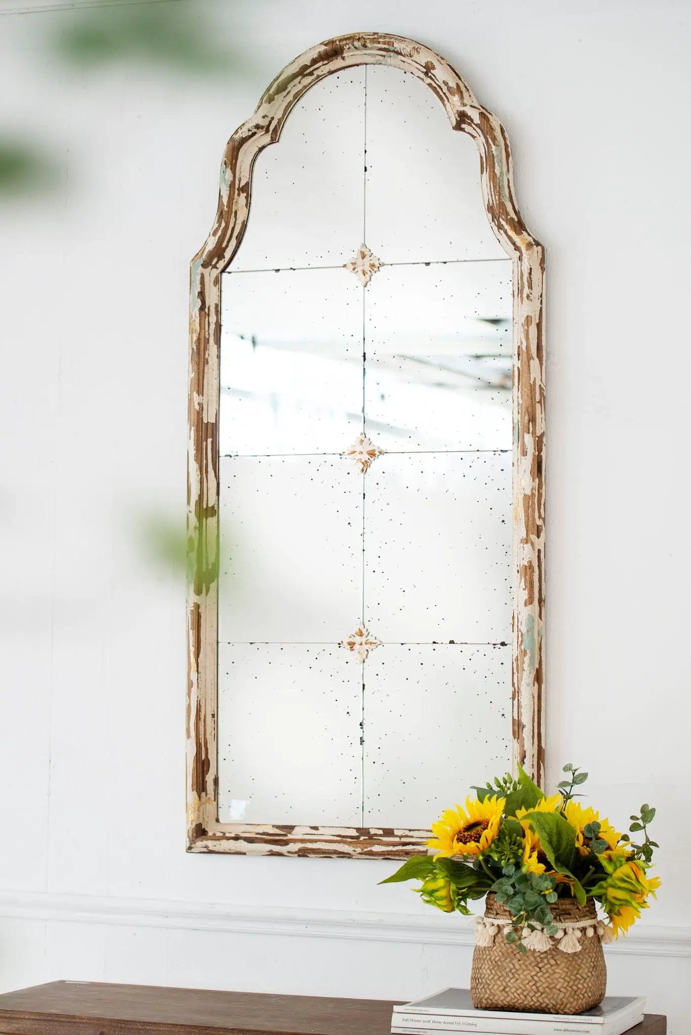 Large & Framed Wall Mirror, Arched Mirror With Decorative Window Look For Living Room - Cream by HouseOfZazla