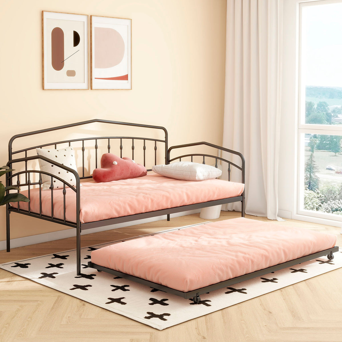 Fox Daybed With Twin Trundle - Metal Frame, Black or White, photo 13 of 29
