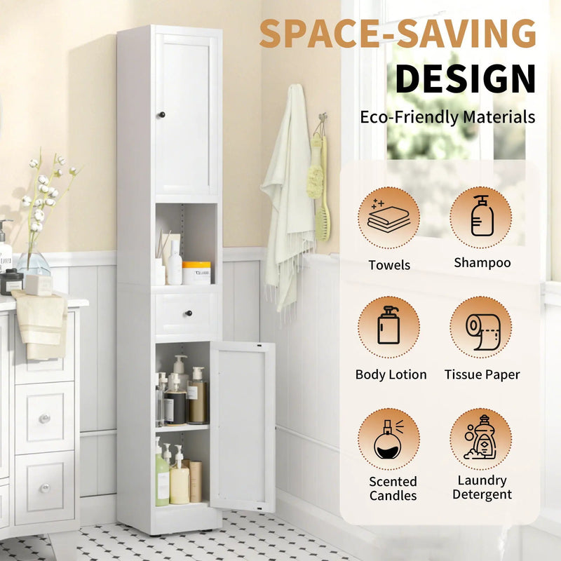Tall Narrow Bathroom Cabinet With 5-Tier Storage, Adjustable Shelves, Freestanding - White by Unique Piece Furniture