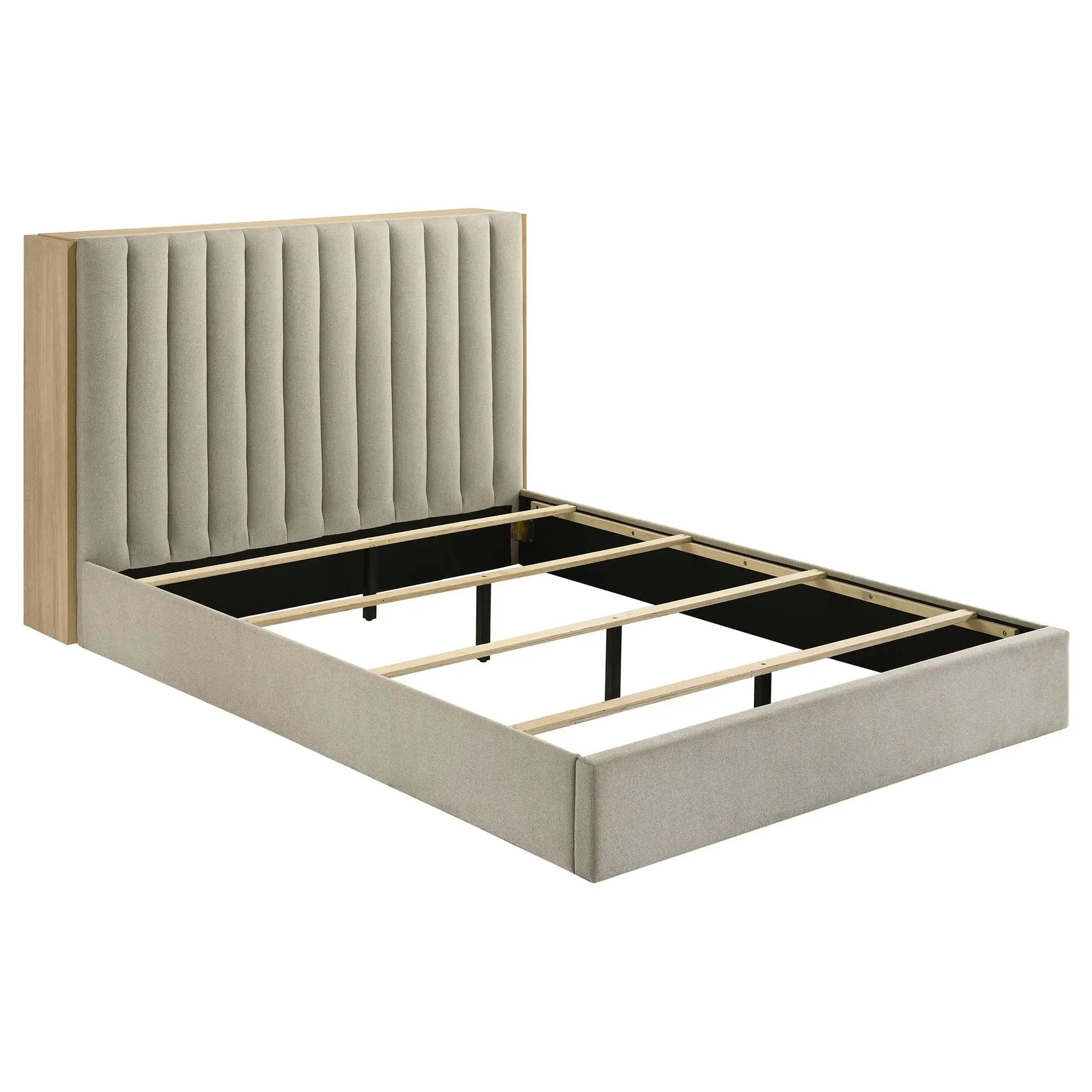 Arielle Queen Bookcase Panel Storage Bed Light Oak by Unique Piece Furniture