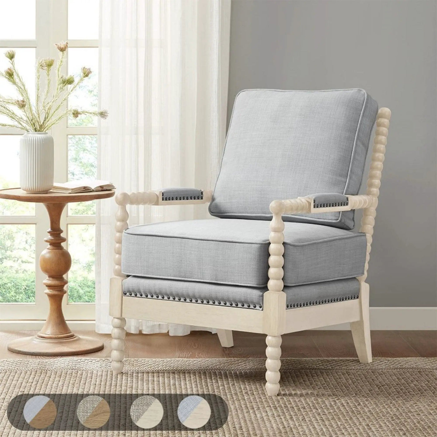 Arm Chair With Open Back Spindle Design, Padded Armrests by HouseOfZazla