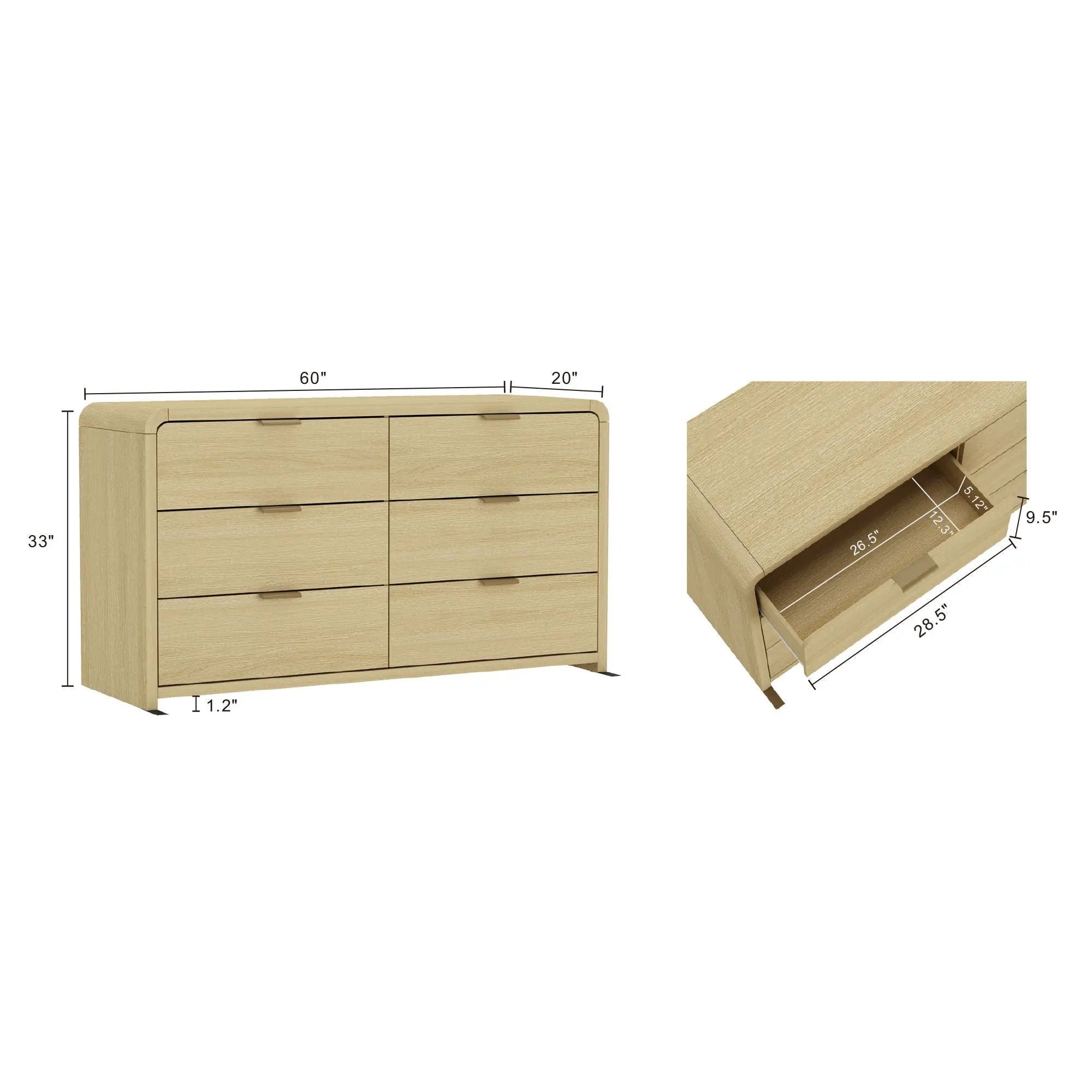 Grace - Double Dresser With 6 Drawers - Oak by HouseOfZazla