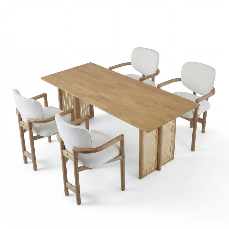 5-Piece Rubber Wood Indoor Dining Set With Rattan & Chairs by HouseOfZazla