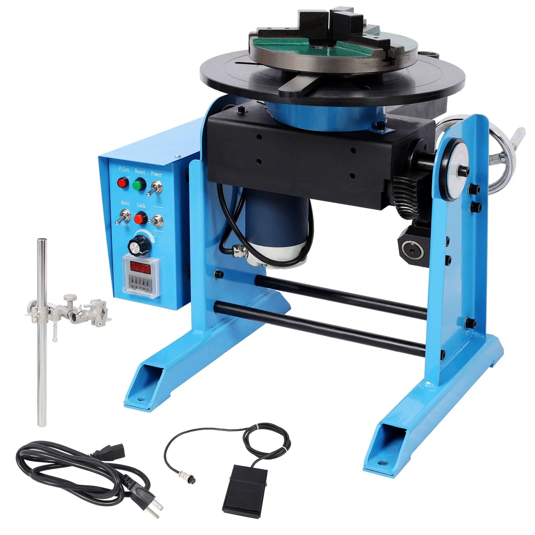 Heavy Duty Rotary Welding Positioner Turntable Table With Manual Tilt And 3 Jaw Lathe Chuck - Blue by HouseOfZazla