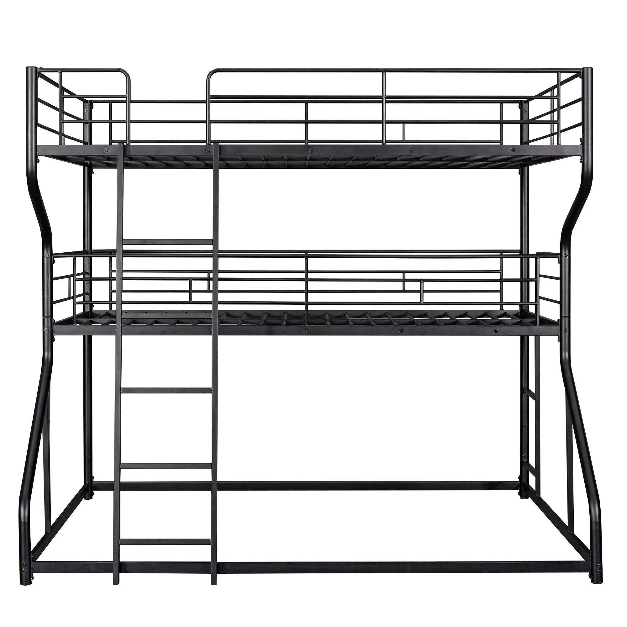 Industrial Triple Bunk Bed With Dual Ladders Frame, Space Saving Design by HouseOfZazla