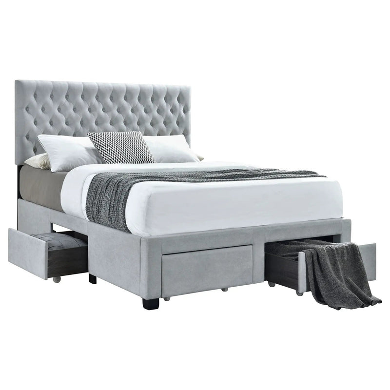Soledad Upholstered Eastern King Storage Bed Light Grey by Unique Piece Furniture
