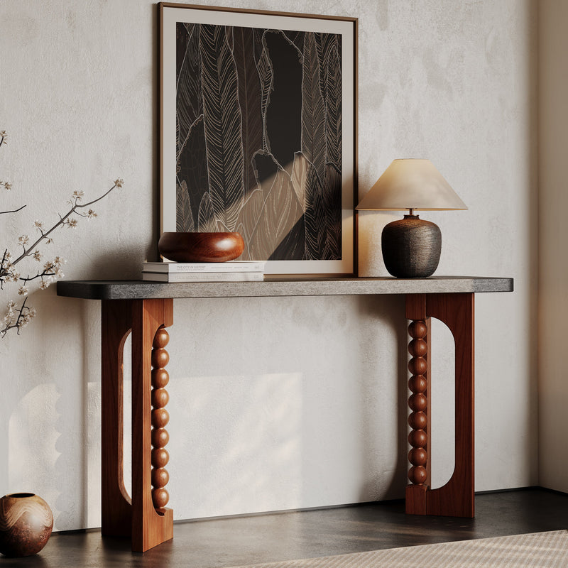 Wood Console Table with Lacquered Finish and Spherical Legs - Natural, photo 2 of 10