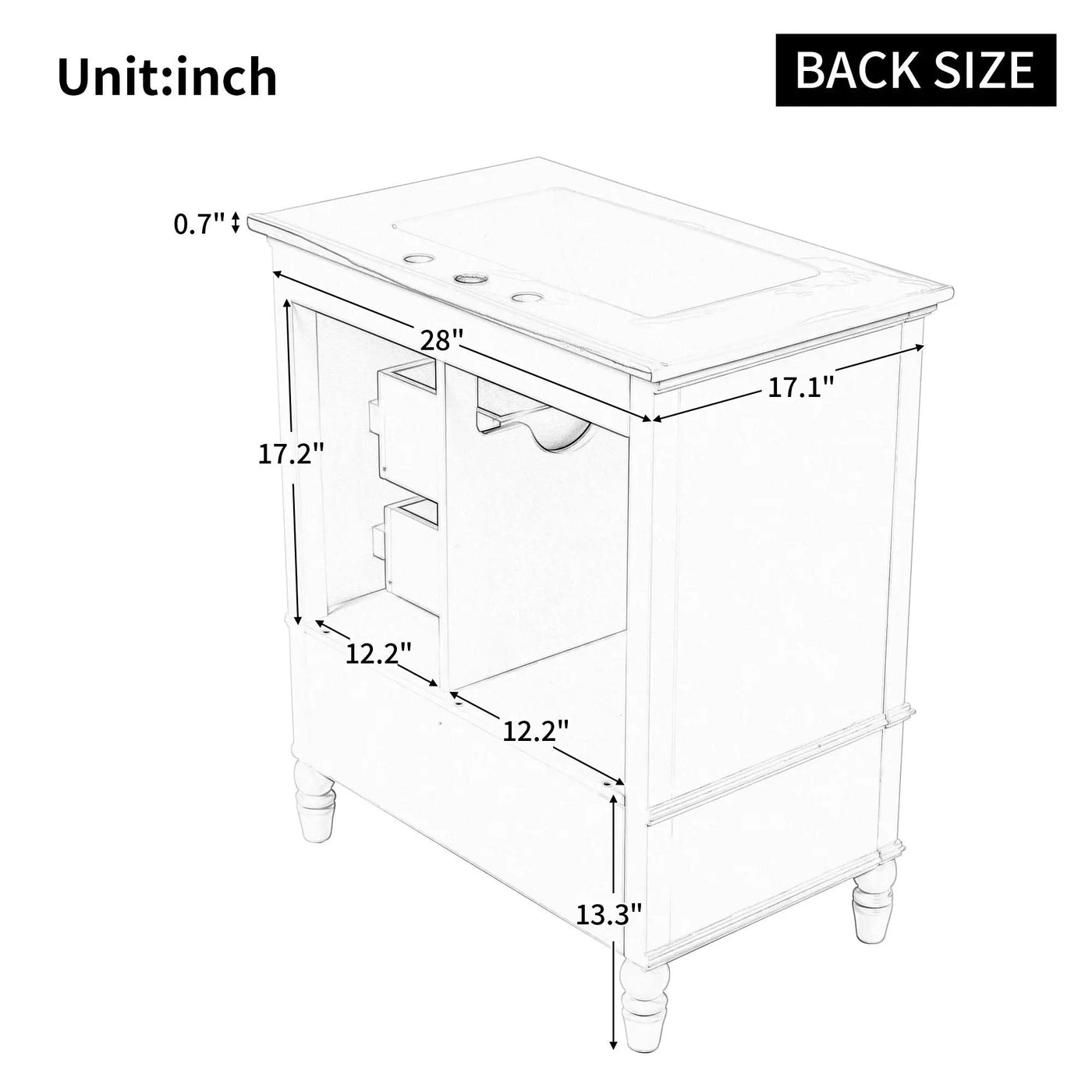 30" Bathroom Vanity With Sink, 3 Drawers, Adjustable Feet by HouseOfZazla
