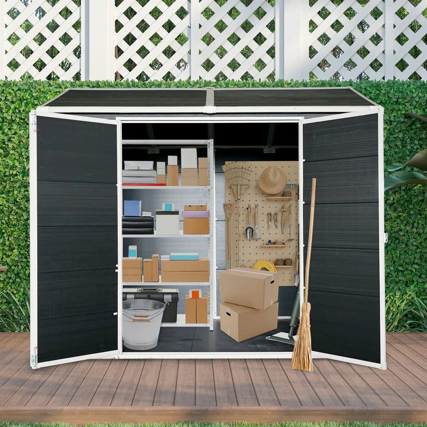 Resin Outdoor Storage Shed Waterproof Shed With Floor & Two Windows & Lockable Door, Tool Shed For Garden, Patio, Backyard by HouseOfZazla