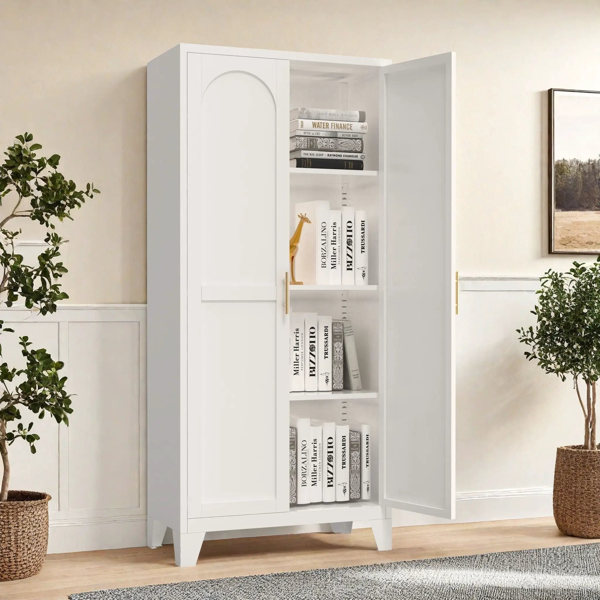 2 Shapely Doors Cabinet Metal Storage Cabinet With Doors And Adjustable Shelves For Bedroom Living Room - White by Unique Piece Furniture