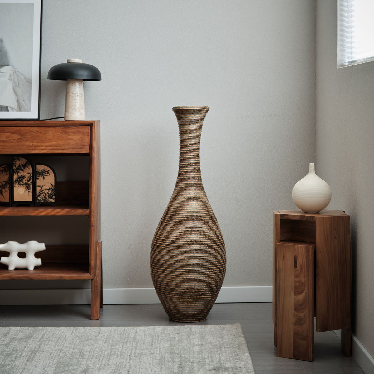 Tall Artificial Rattan Floor Vase with Artistic Design - Beige / Gray, photo 12 of 23