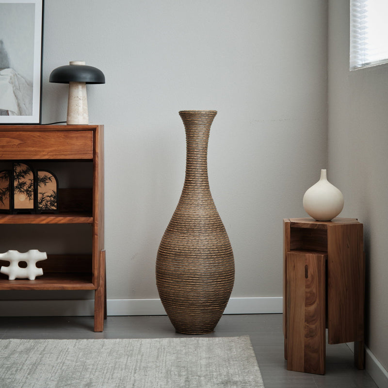 Tall Artificial Rattan Floor Vase with Artistic Design - Beige / Gray, photo 12 of 23