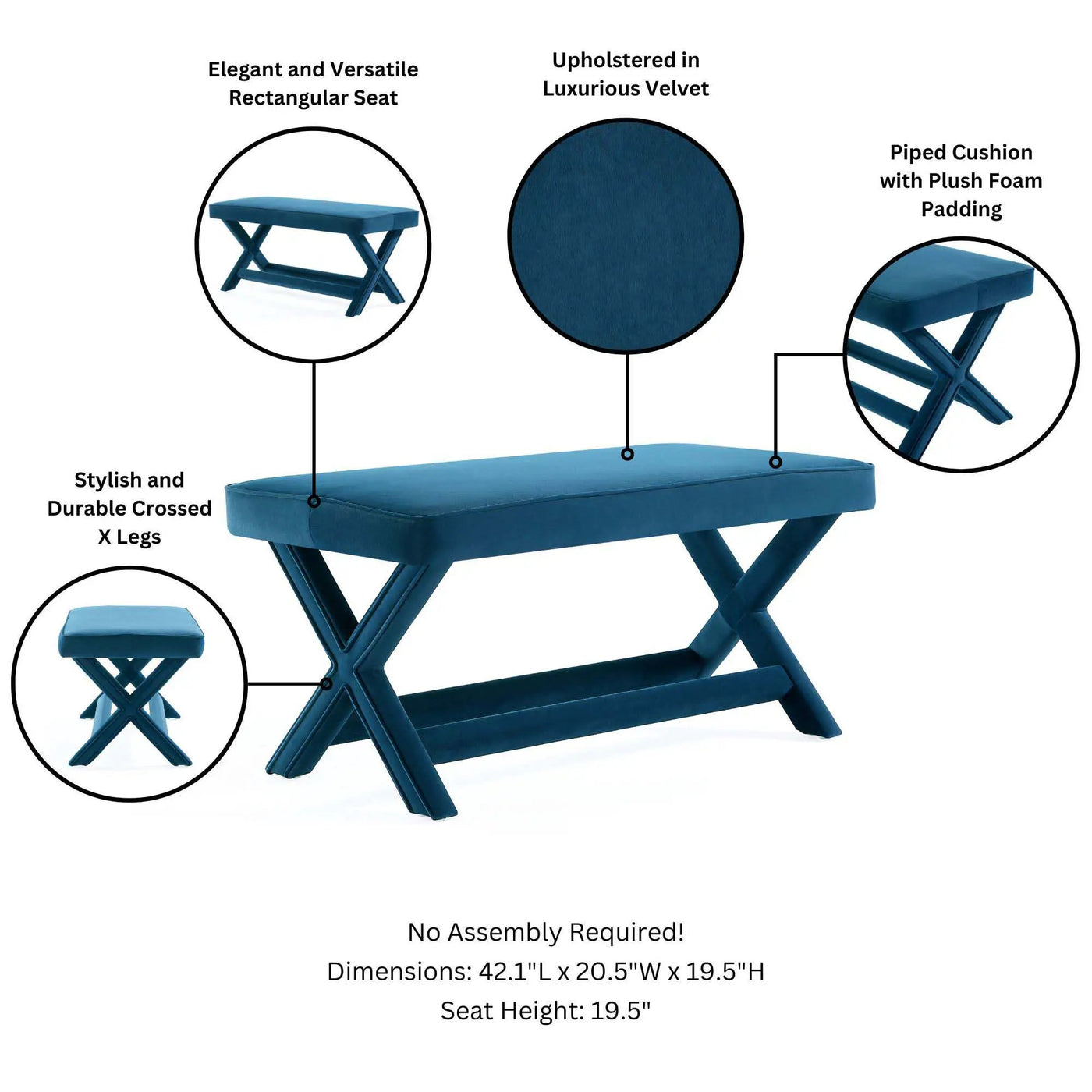 Abigail - Accent Bench With Piped Cushion by HouseOfZazla